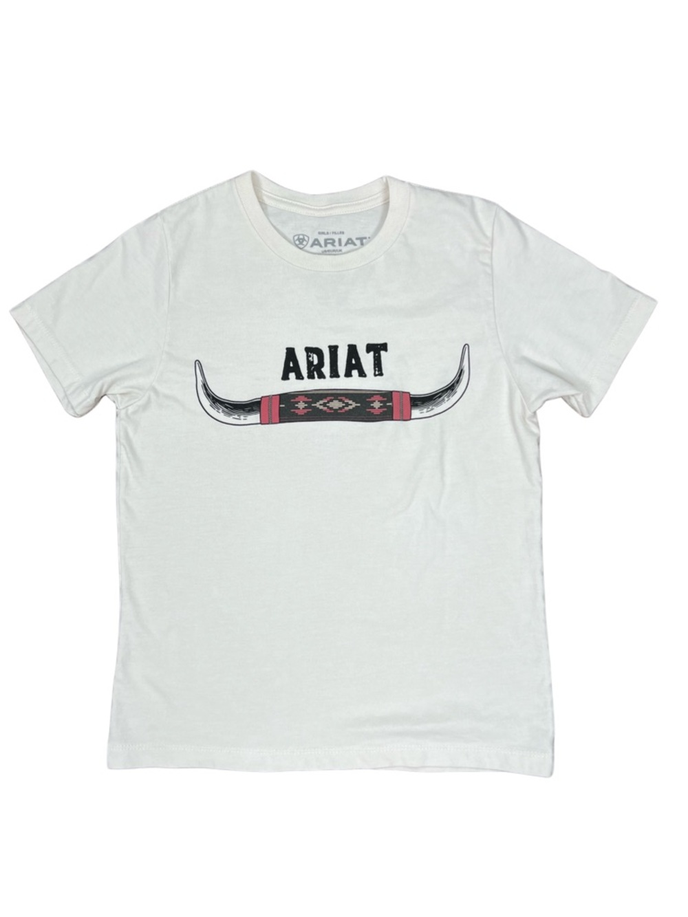 Girls Ariat Western Graphic T Shirt White Longhorn Tee Size Medium